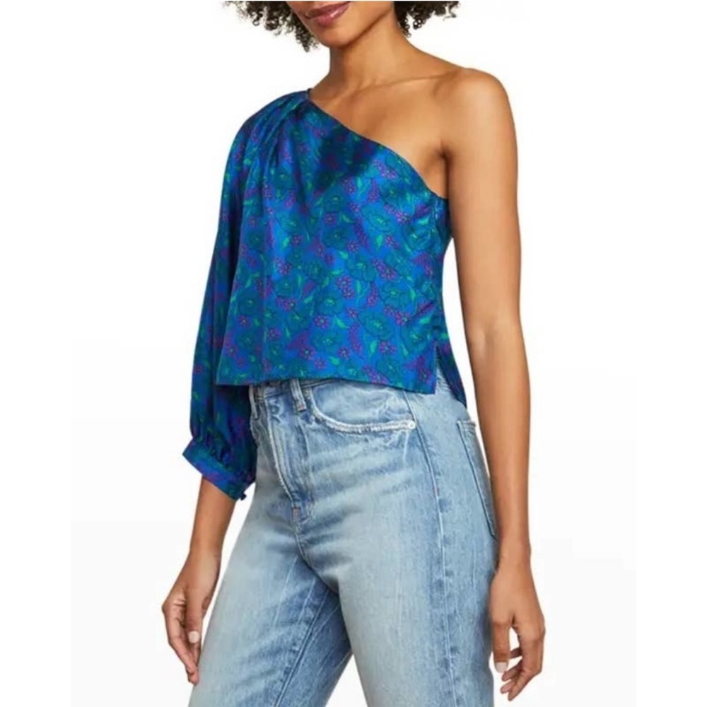 Veronica Beard Lyric One-Shoulder Top Cobalt Multi Size 00 NWT
